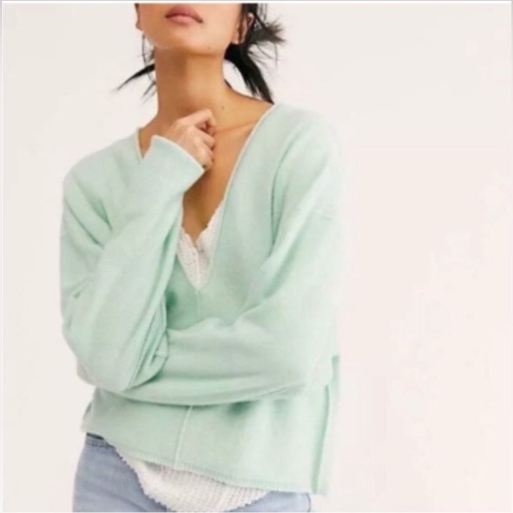 *Free People* Sz XL 💯 Cashmere Vneck Solitaire Sweater - Picture 2 of 6